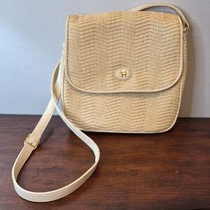 Etienne Aigner Cream Woven Crossbody Bag